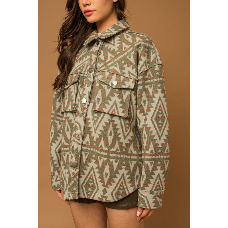 Outerwear - 3D Pocket Aztec Print Shacket -  - Cultured Cloths Apparel