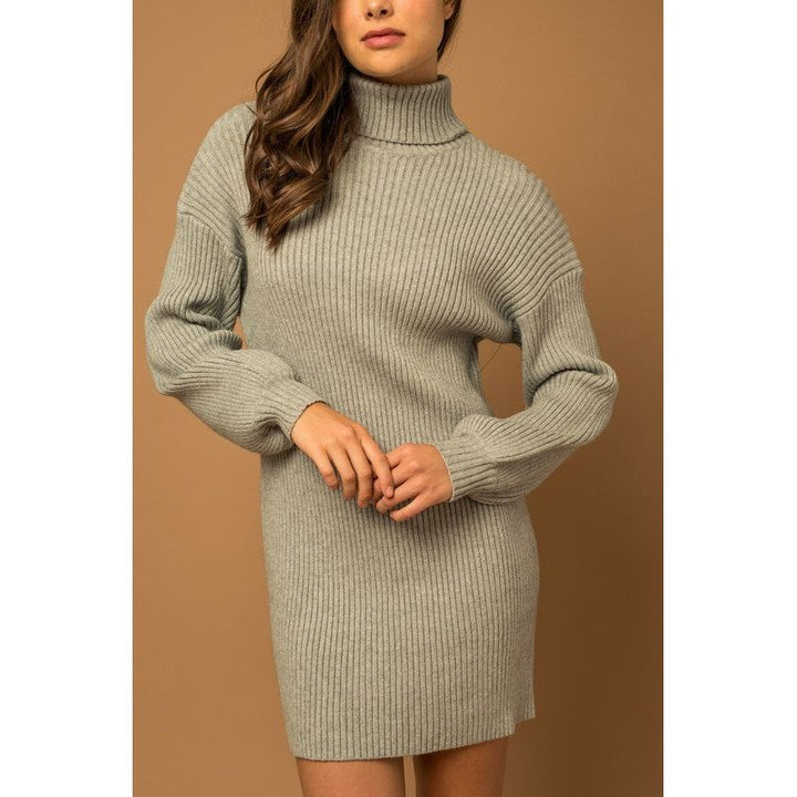 Women's Dresses - Turtle Neck Balloon Sleeve Sweater Dress -  - Cultured Cloths Apparel