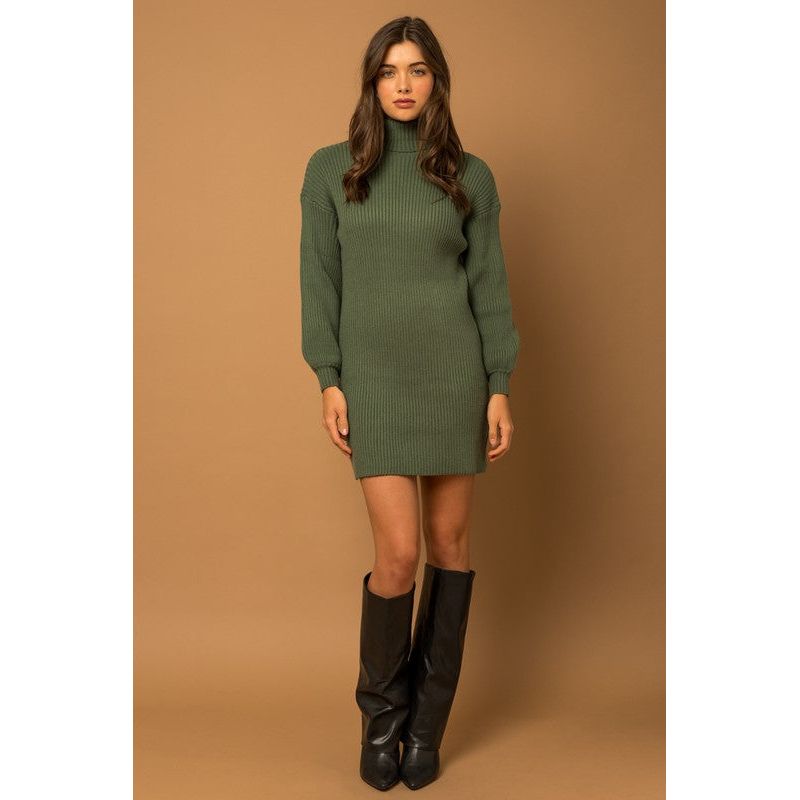 Women's Dresses - Turtle Neck Balloon Sleeve Sweater Dress -  - Cultured Cloths Apparel