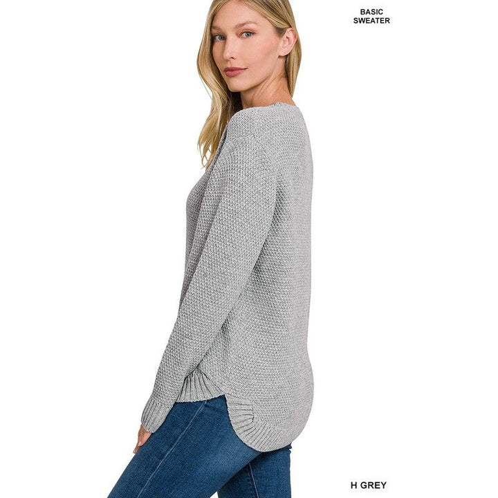 Women's Sweaters - ROUND NECK BASIC SWEATER - - Cultured Cloths Apparel