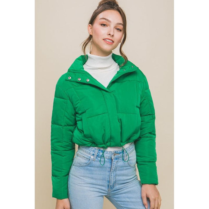 Outerwear - Puffer Jacket with Zipper and Snap Closure - Green - Cultured Cloths Apparel