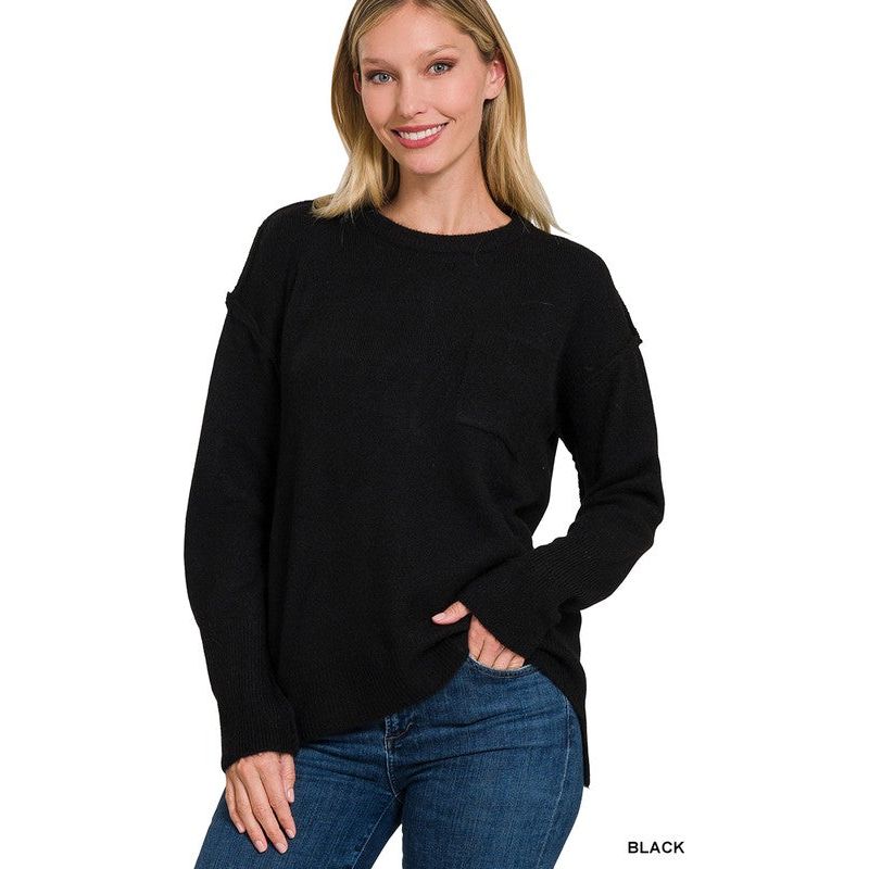 Women's Sweaters - MELANGE HI-LOW HEM ROUND NECK SWEATER - - Cultured Cloths Apparel