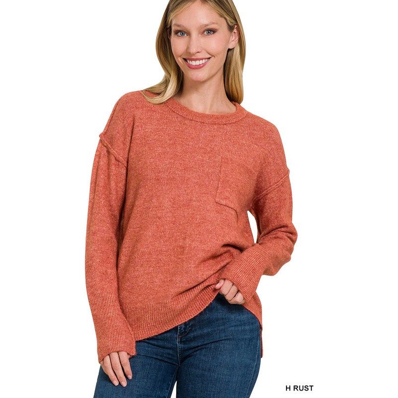 Women's Sweaters - MELANGE HI-LOW HEM ROUND NECK SWEATER -  - Cultured Cloths Apparel