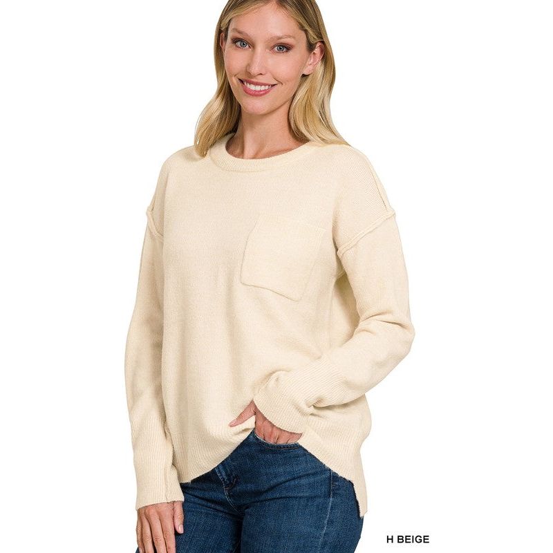 Women's Sweaters - MELANGE HI-LOW HEM ROUND NECK SWEATER -  - Cultured Cloths Apparel