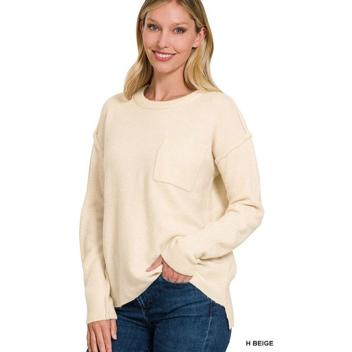 Women's Sweaters - MELANGE HI-LOW HEM ROUND NECK SWEATER -  - Cultured Cloths Apparel