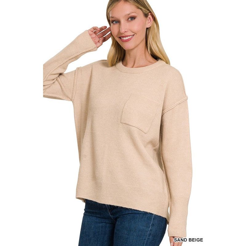 Women's Sweaters - MELANGE HI-LOW HEM ROUND NECK SWEATER -  - Cultured Cloths Apparel