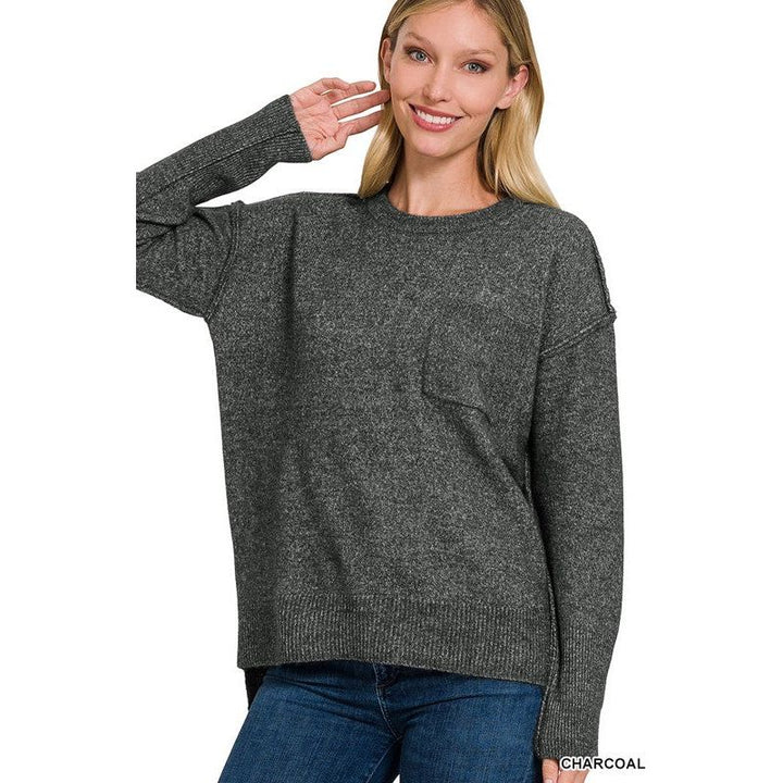 Women's Sweaters - MELANGE HI-LOW HEM ROUND NECK SWEATER - - Cultured Cloths Apparel