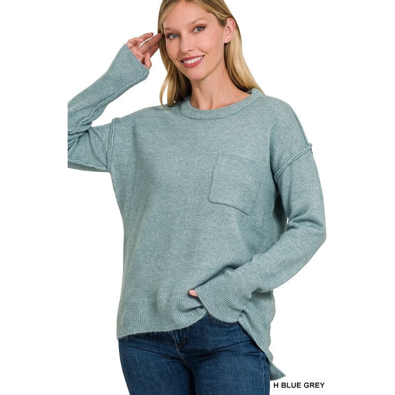 Women's Sweaters - MELANGE HI-LOW HEM ROUND NECK SWEATER -  - Cultured Cloths Apparel