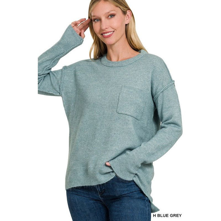 Women's Sweaters - MELANGE HI-LOW HEM ROUND NECK SWEATER -  - Cultured Cloths Apparel