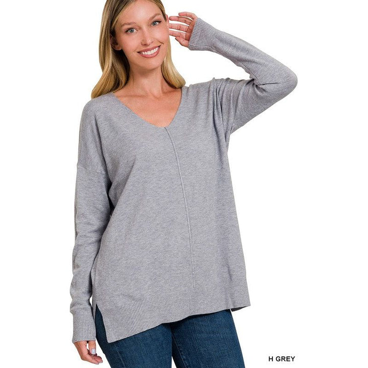 Women's Sweaters - GARMENT DYED FRONT SEAM SWEATER - H GREY - Cultured Cloths Apparel