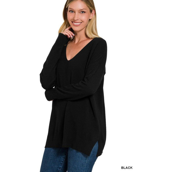 Women's Sweaters - GARMENT DYED FRONT SEAM SWEATER - BLACK - Cultured Cloths Apparel