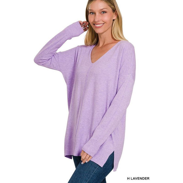 Women's Sweaters - GARMENT DYED FRONT SEAM SWEATER - H LAVENDER - Cultured Cloths Apparel