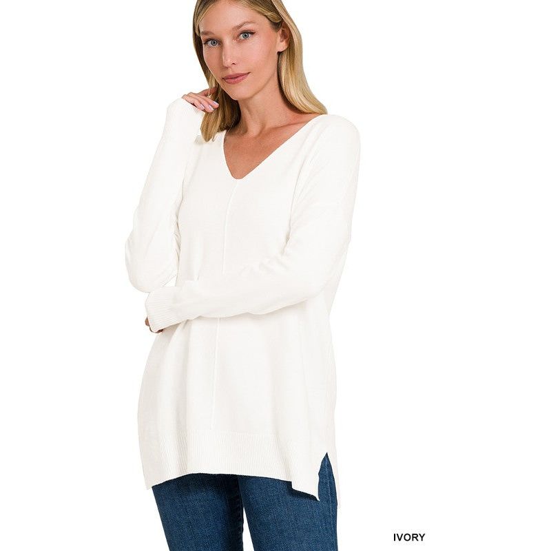 Women's Sweaters - GARMENT DYED FRONT SEAM SWEATER - IVORY - Cultured Cloths Apparel