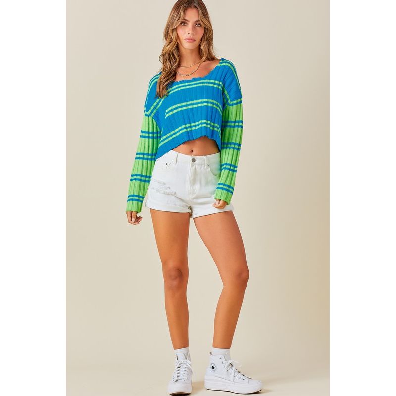 Women's Sweaters - Sunkist Striped Cropped Sweater -  - Cultured Cloths Apparel