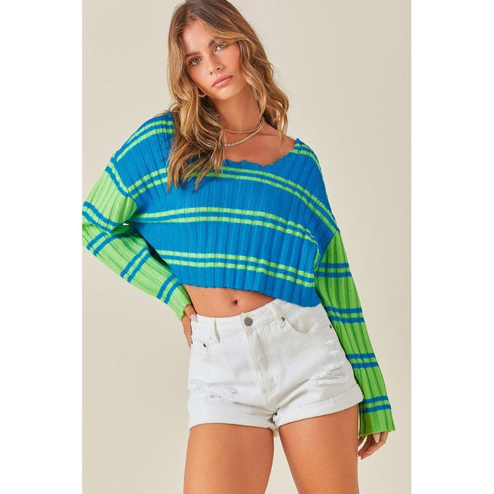 Women's Sweaters - Sunkist Striped Cropped Sweater -  - Cultured Cloths Apparel