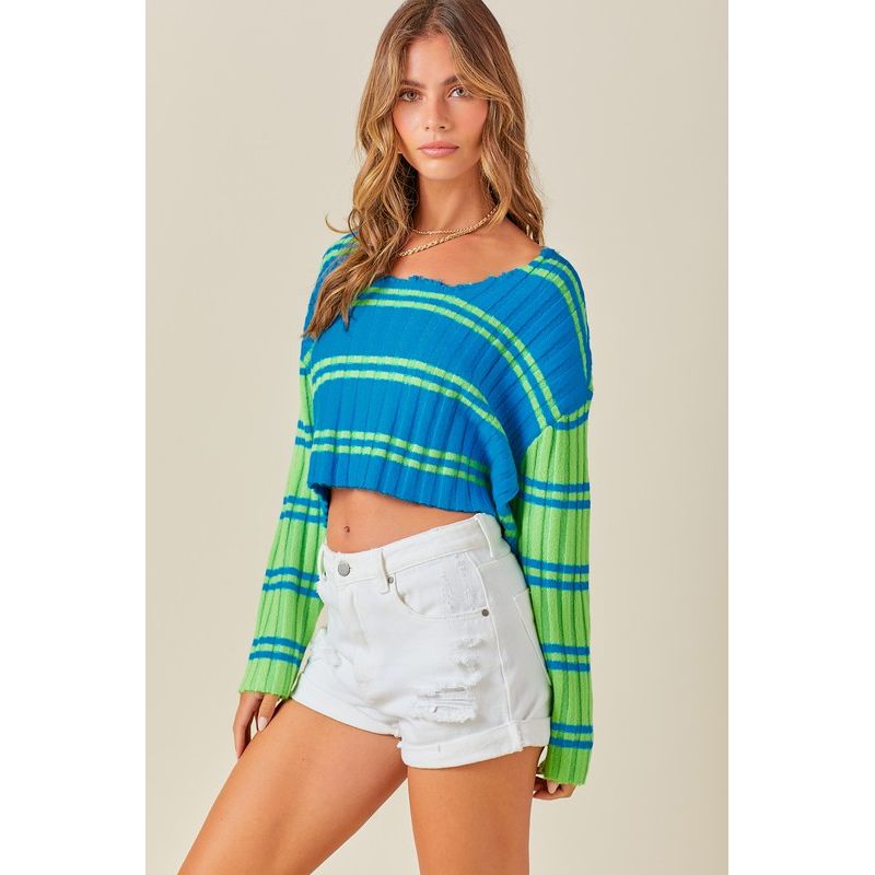 Women's Sweaters - Sunkist Striped Cropped Sweater -  - Cultured Cloths Apparel