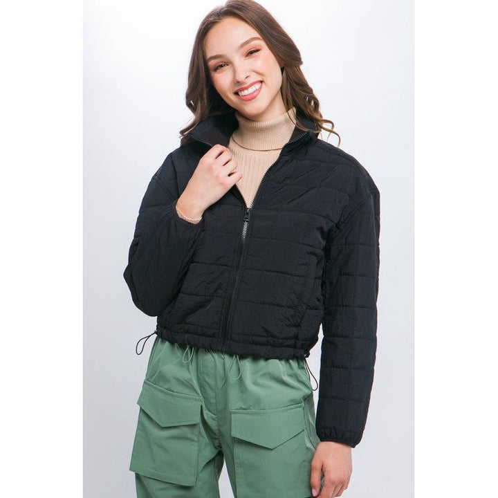 Outerwear - Crop Puffer Jacket with Waist Pull String -  - Cultured Cloths Apparel