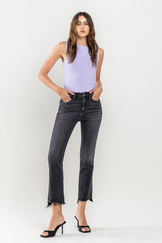 Denim - High Rise Raw Step Hem Crop Flare Jeans -  - Cultured Cloths Apparel