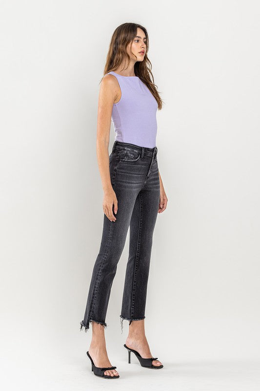 Denim - High Rise Raw Step Hem Crop Flare Jeans -  - Cultured Cloths Apparel