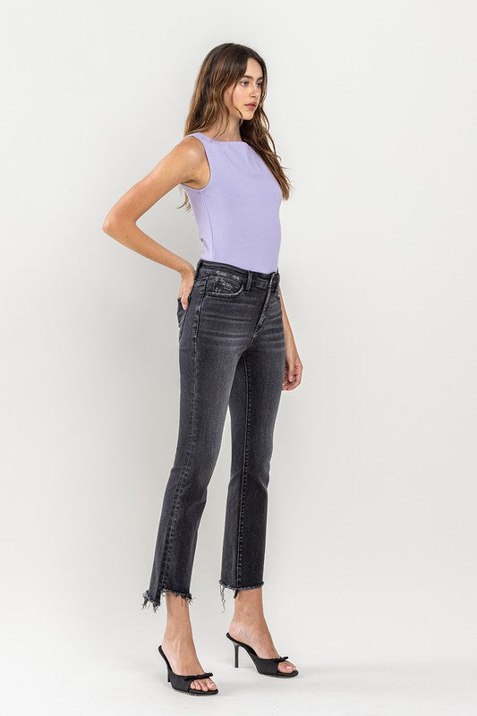 Denim - High Rise Raw Step Hem Crop Flare Jeans -  - Cultured Cloths Apparel