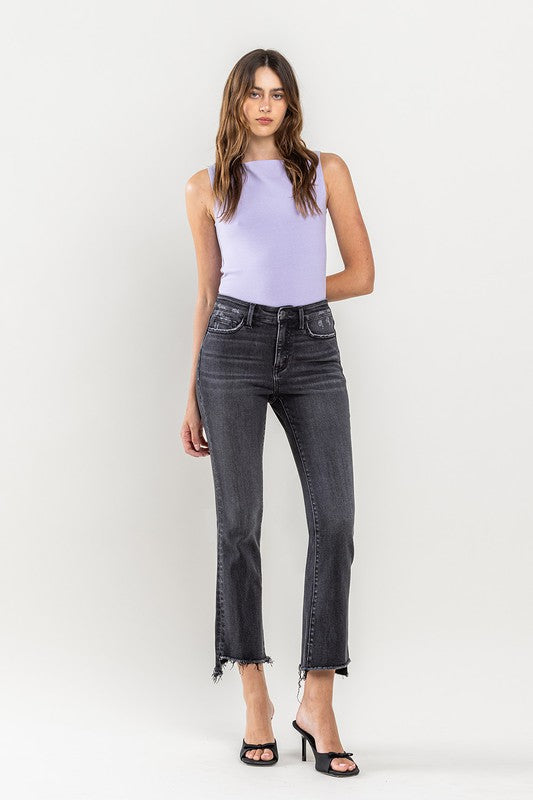 Denim - High Rise Raw Step Hem Crop Flare Jeans -  - Cultured Cloths Apparel