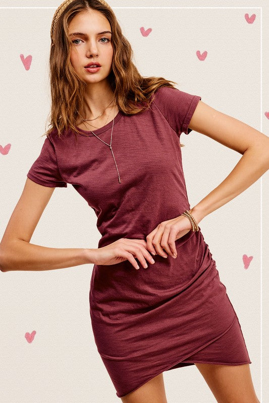 Women's Dresses - Soft Ruched Round Neck Short Sleeve Mini Dress -  - Cultured Cloths Apparel