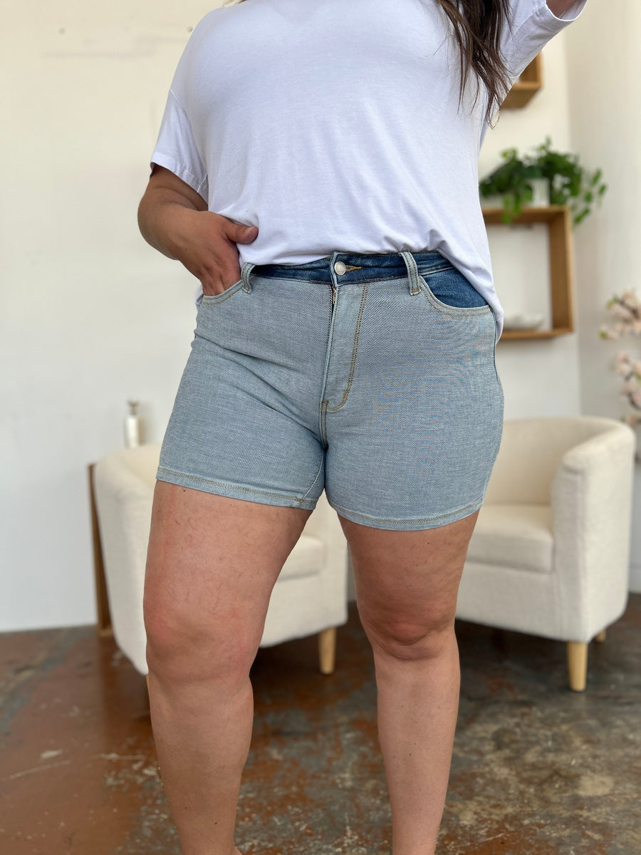 Women's Shorts - Judy Blue Full Size Color Block Denim Shorts - - Cultured Cloths Apparel