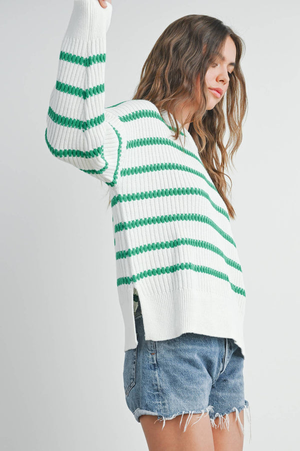 Women's Sweaters - BOAT NECK STRIPED KNIT SWEATER -  - Cultured Cloths Apparel