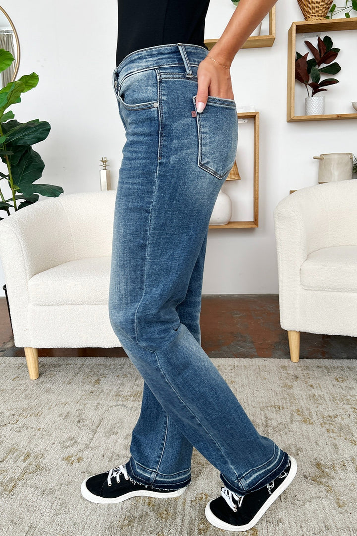 Denim - Judy Blue Full Size Mid Rise Release Hem Jeans -  - Cultured Cloths Apparel