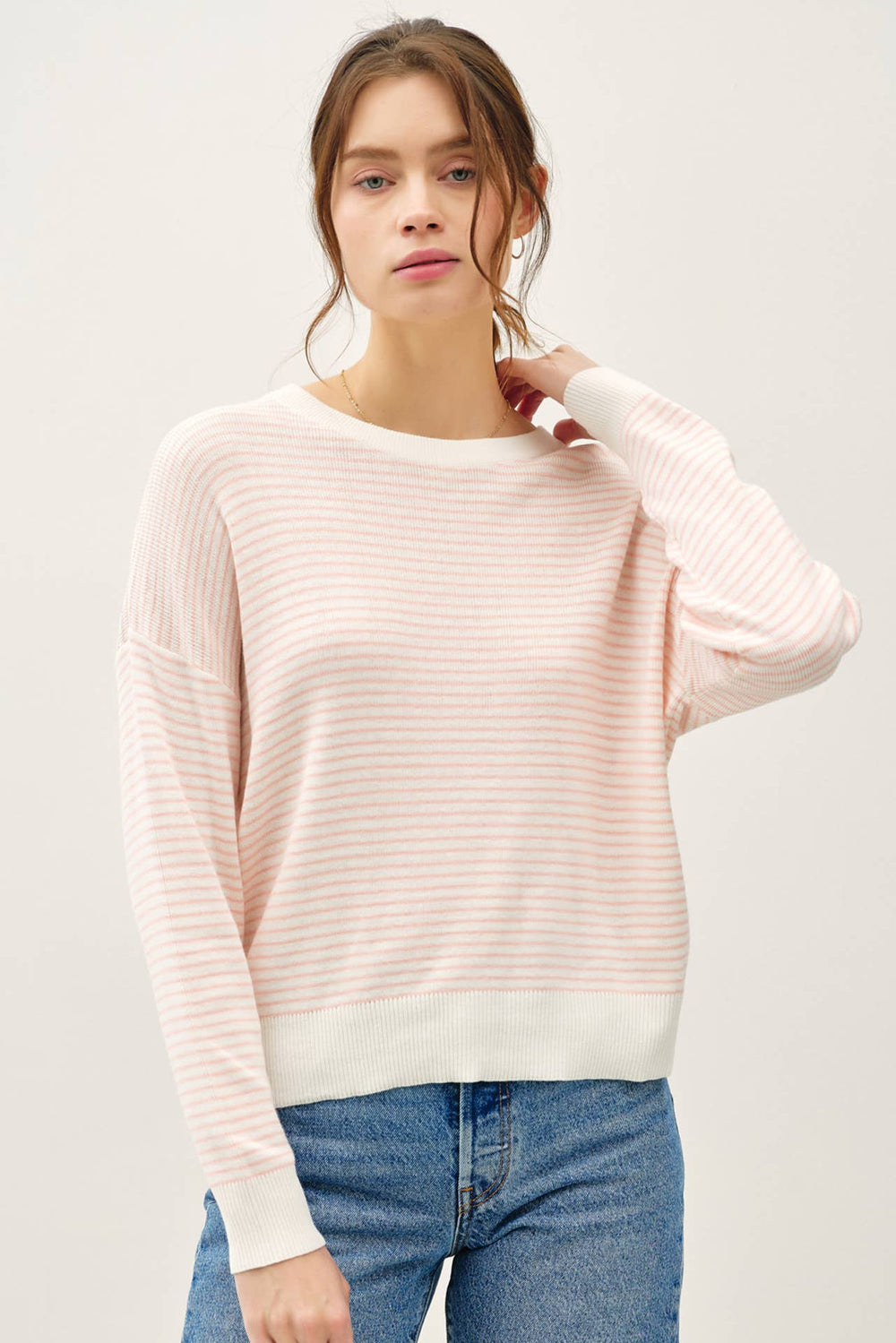 Women's Sweaters - STRIPED LONG SLEEVE SWEATER - Pink - Cultured Cloths Apparel