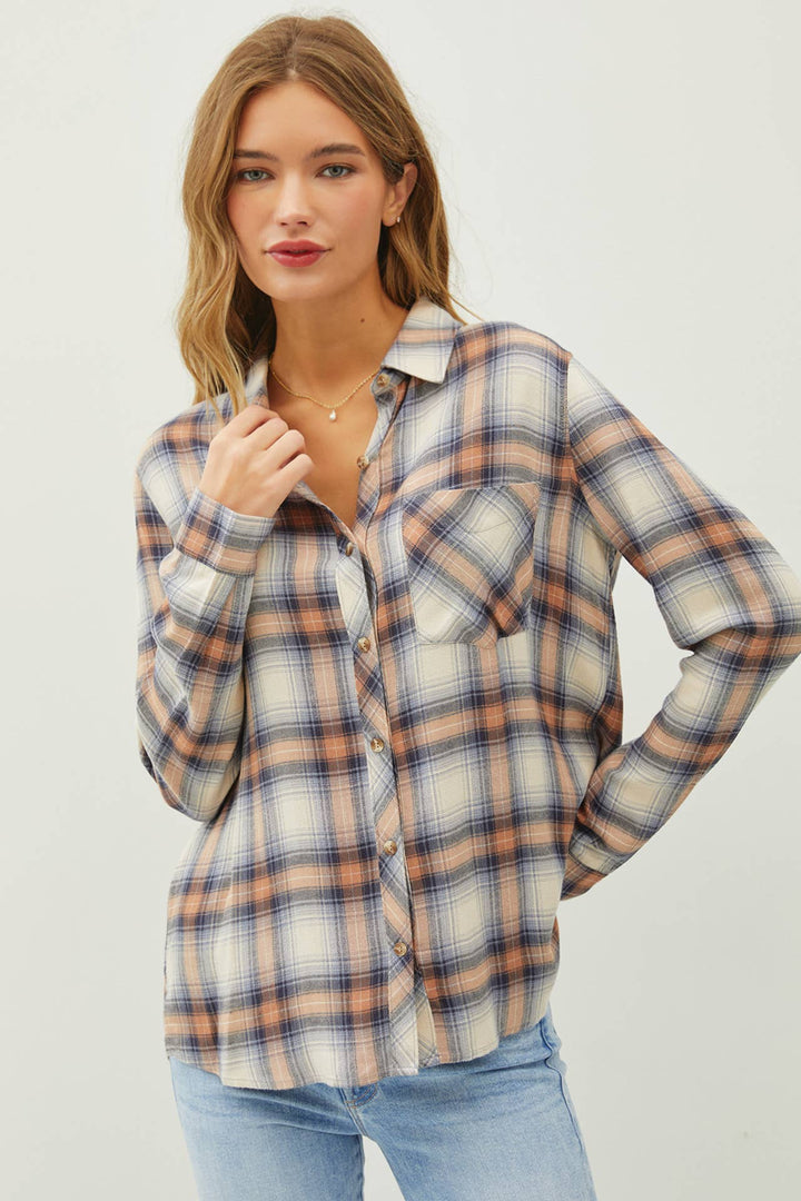 Women's Long Sleeve - CLASSIC DENIM ORANGE FLANNEL SHIRT -  - Cultured Cloths Apparel