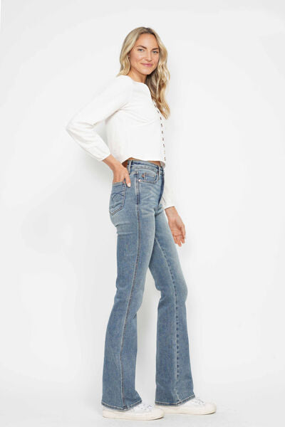 Denim - Judy Blue Tummy Control Back Embroidered Pocketed Bootcut Jeans - - Cultured Cloths Apparel