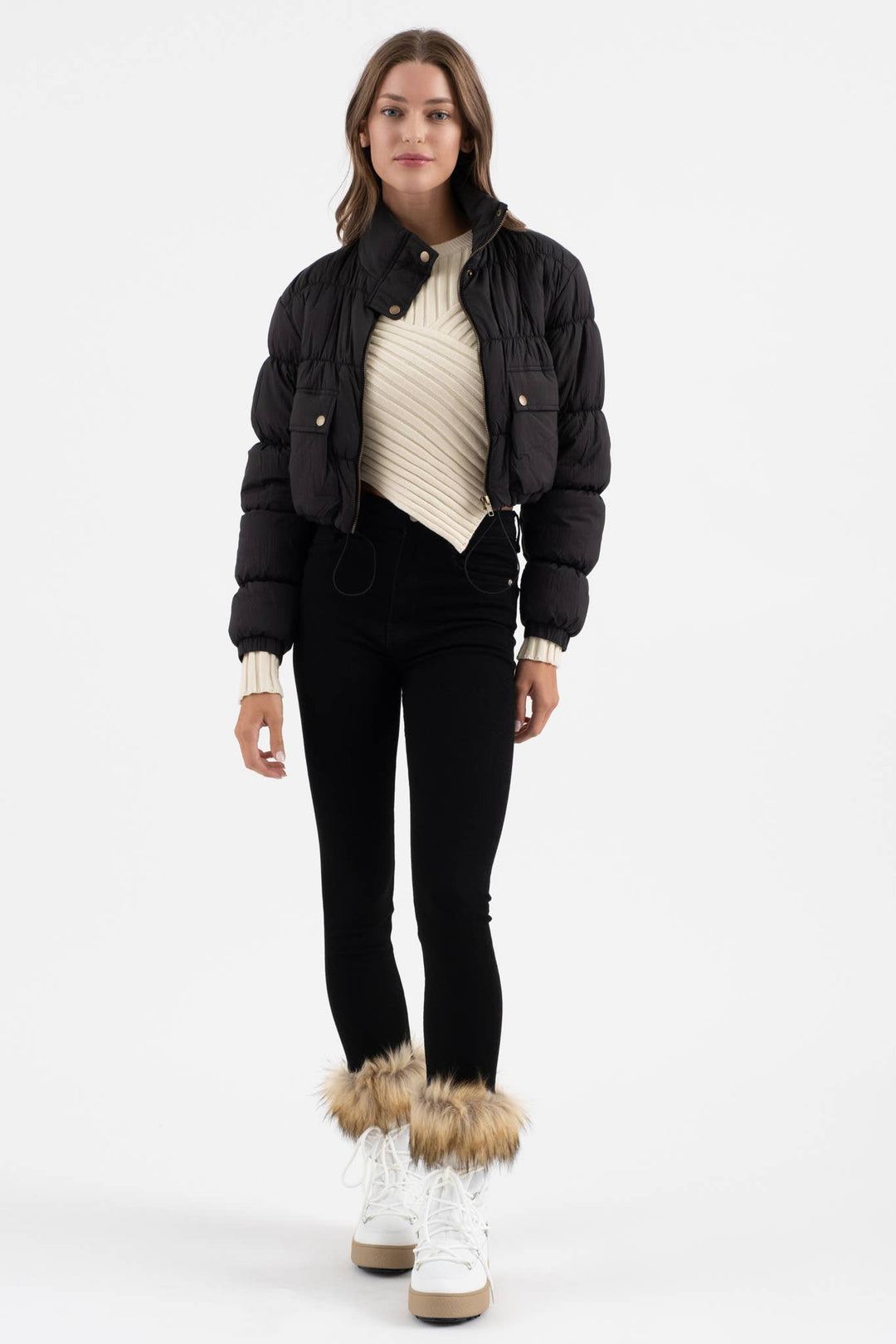 Outerwear - CROPPED ZIP UP CARGO PUFFER JACKET - - Cultured Cloths Apparel