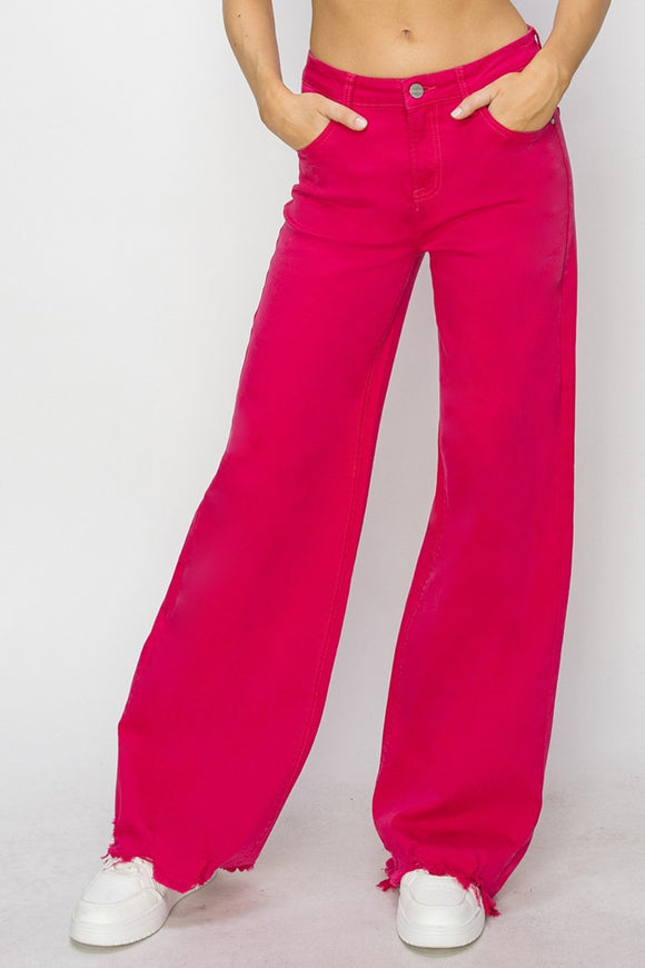 Denim - RISEN High Rise Wide Leg Jeans - Fuchsia - Cultured Cloths Apparel