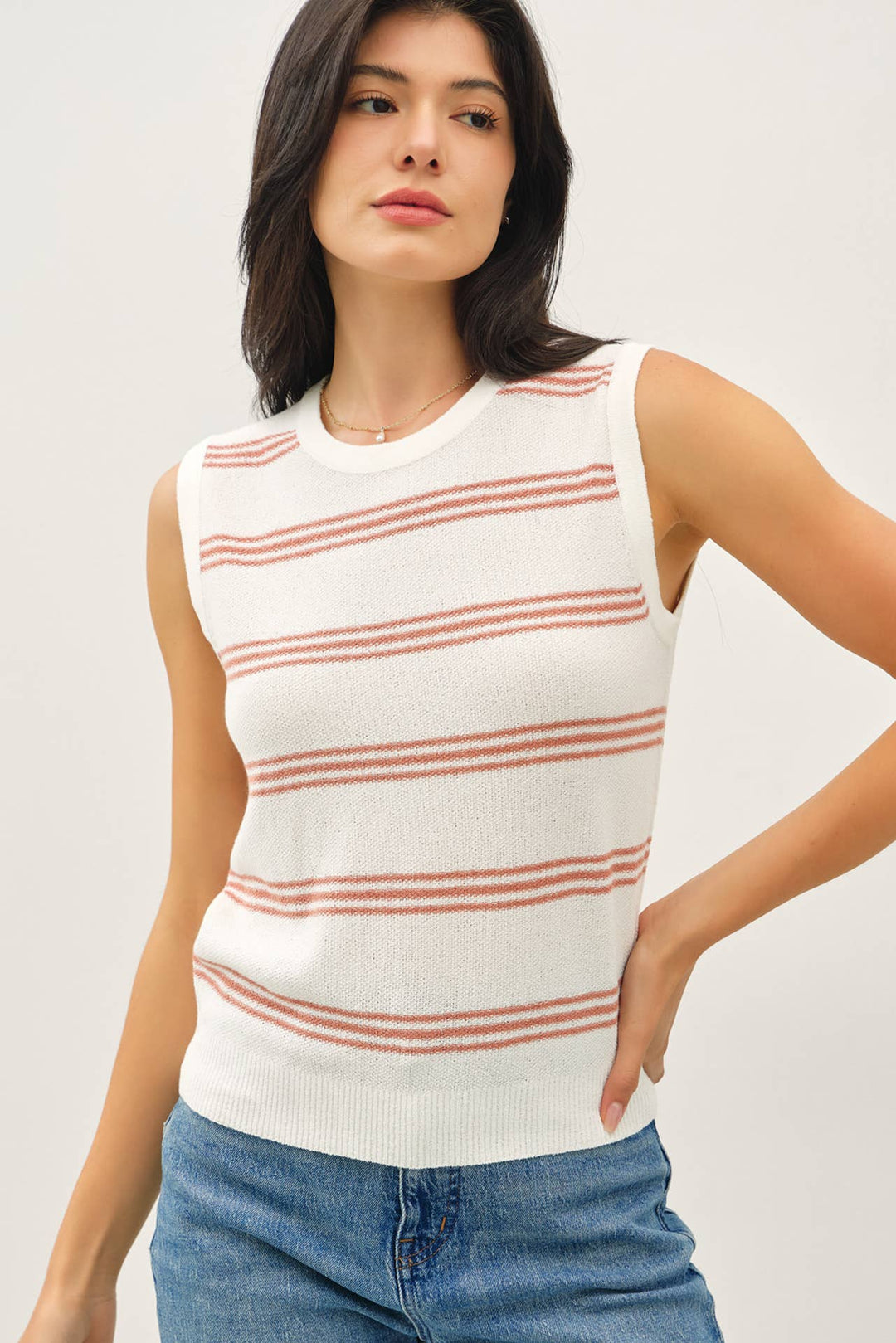 Women's Sleeveless - TRIPLE STRIPE SWEATER TANK - Coral - Cultured Cloths Apparel