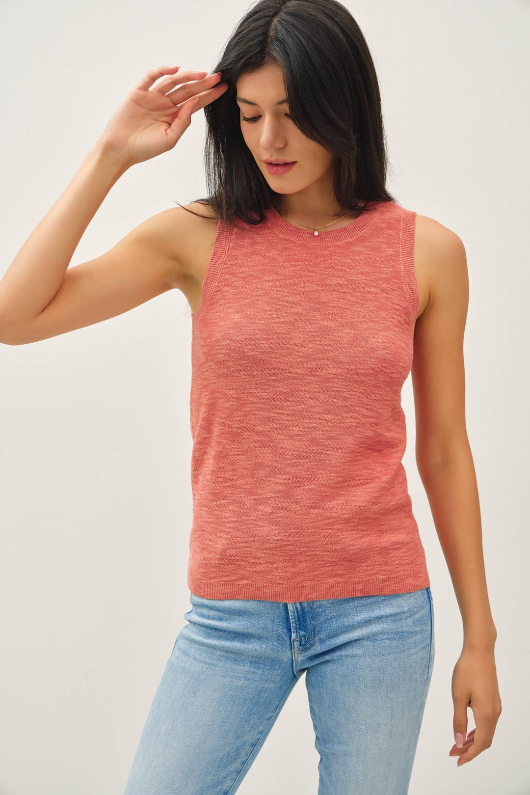 Women's Sleeveless - ROUND NECK SLEEVELESS SLUB KNIT TOP - - Cultured Cloths Apparel