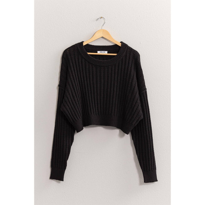 Women's Sweaters - CROPPED RIBBED LONG SLEEVE KNIT SWEATER -  - Cultured Cloths Apparel