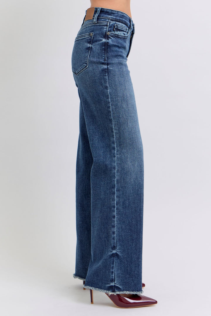 Denim - Judy Blue Full Size Raw Hem Mid Rise Jeans - - Cultured Cloths Apparel