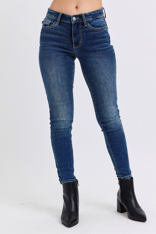 Denim - Judy Blue Full Size Mid-Rise Waist Skinny Jeans with Pockets - - Cultured Cloths Apparel