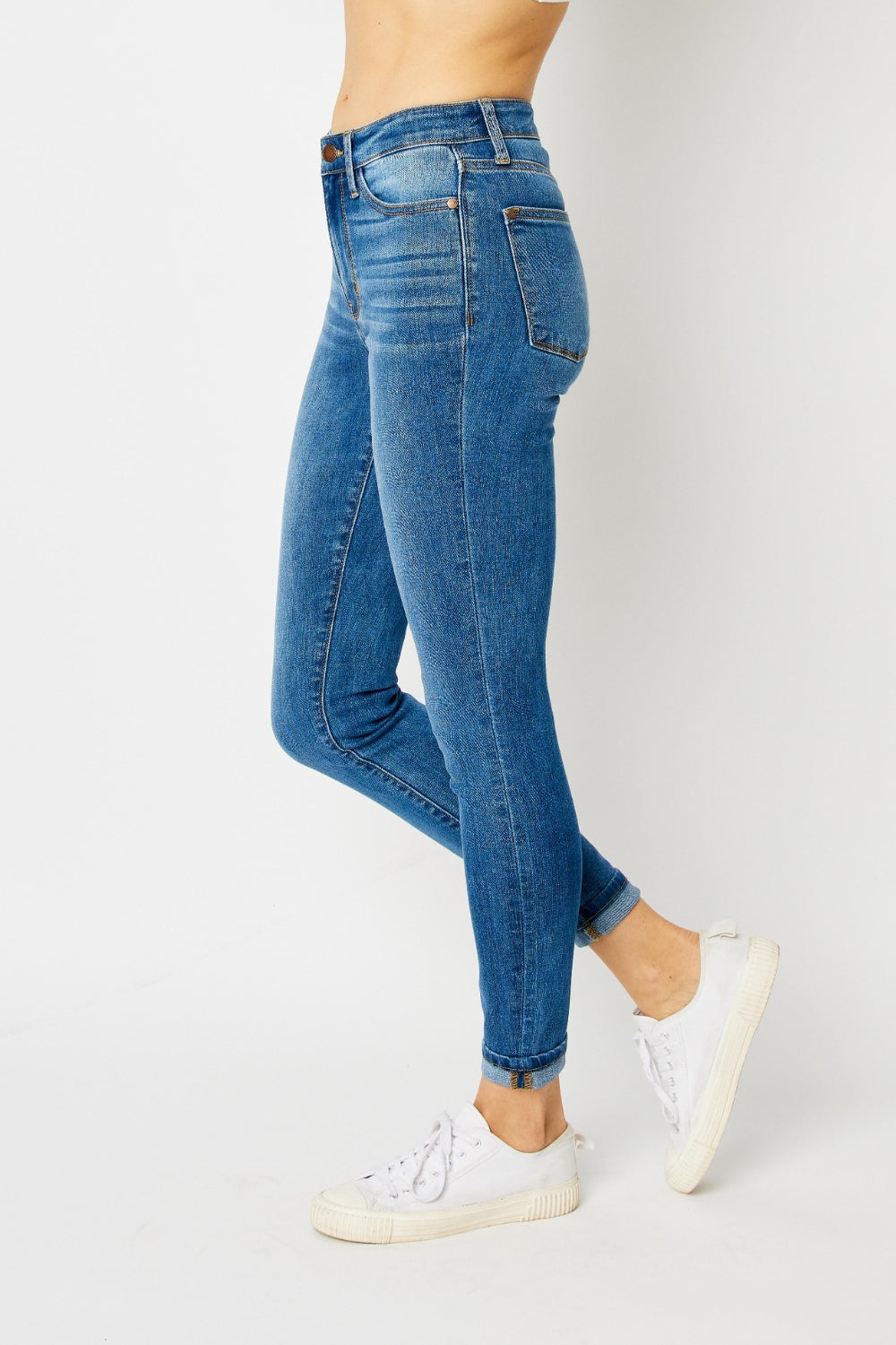 Denim - Judy Blue Full Size Cuffed Hem Skinny Jeans (Copy) - - Cultured Cloths Apparel