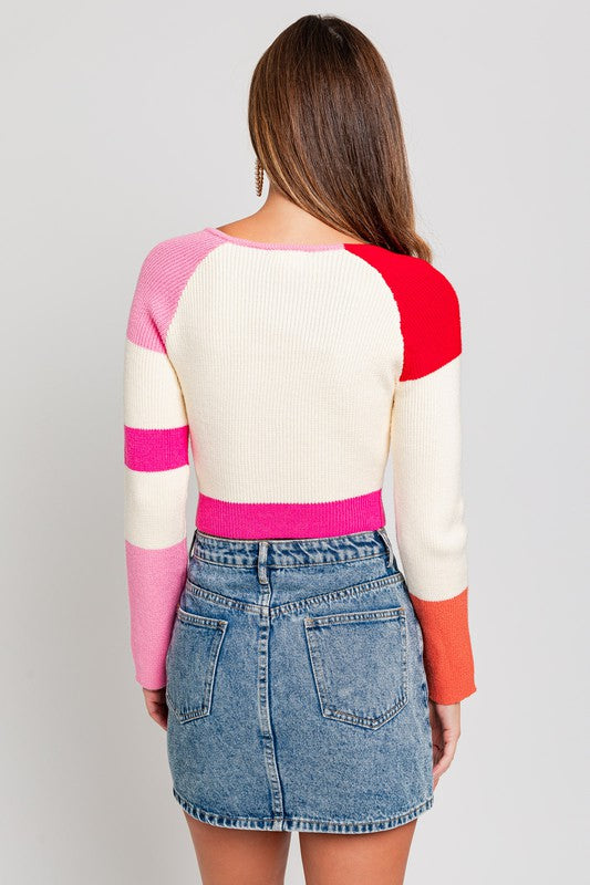 Women's Sweaters - Long Sleeve Color Block Stripe Knit Top -  - Cultured Cloths Apparel