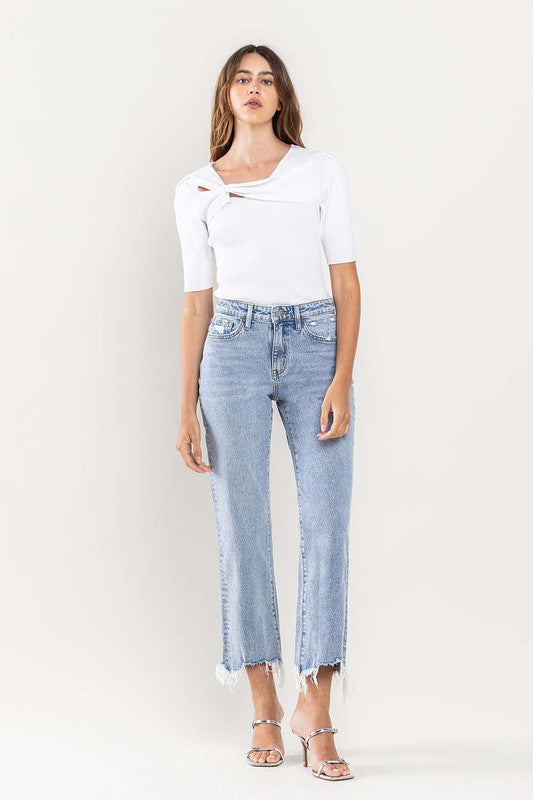 Denim - High Rise Distressed Hem Crop Dad Jeans -  - Cultured Cloths Apparel