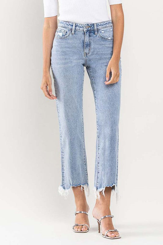 Denim - High Rise Distressed Hem Crop Dad Jeans - VENERATE - Cultured Cloths Apparel