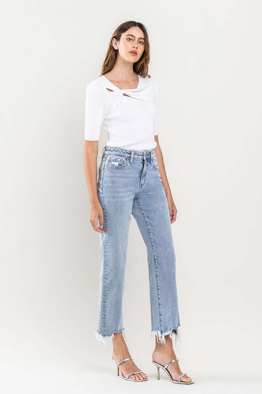 Denim - High Rise Distressed Hem Crop Dad Jeans -  - Cultured Cloths Apparel