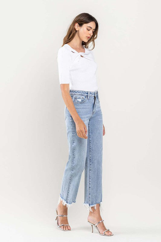 Denim - High Rise Distressed Hem Crop Dad Jeans -  - Cultured Cloths Apparel