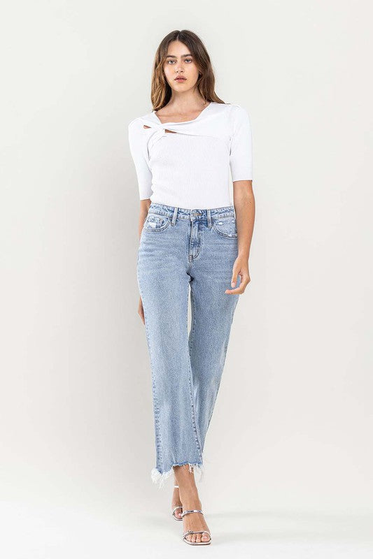 Denim - High Rise Distressed Hem Crop Dad Jeans -  - Cultured Cloths Apparel