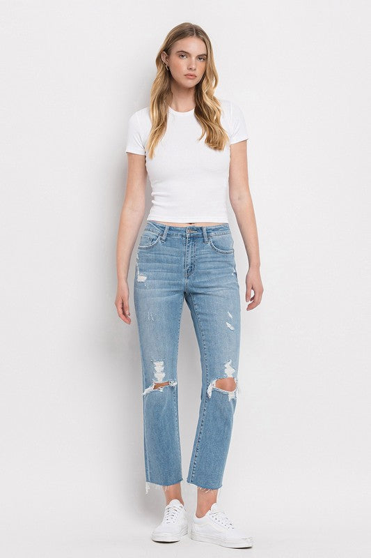 Denim - High Rise Distressed Cropped Straight Jeans -  - Cultured Cloths Apparel