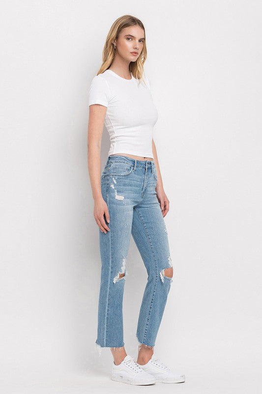 Denim - High Rise Distressed Cropped Straight Jeans -  - Cultured Cloths Apparel