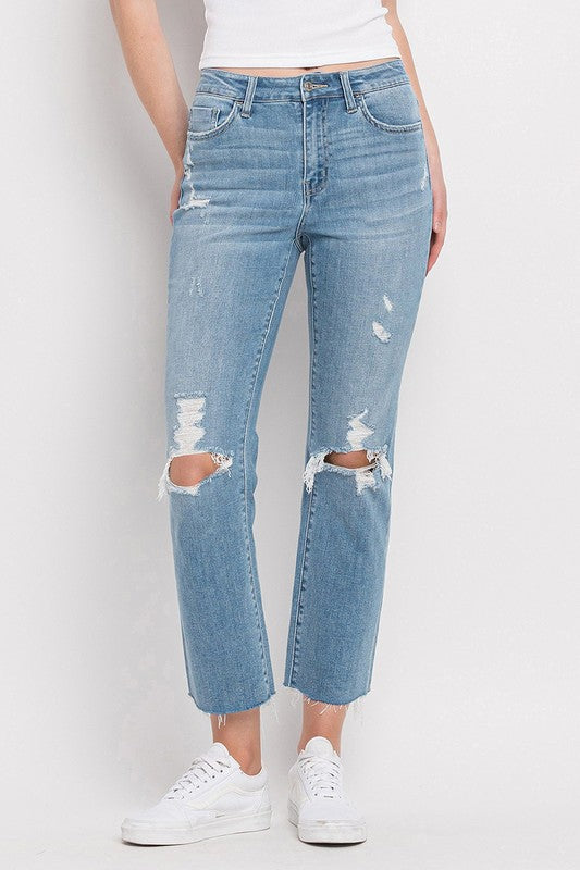 Denim - High Rise Distressed Cropped Straight Jeans - LANI - Cultured Cloths Apparel