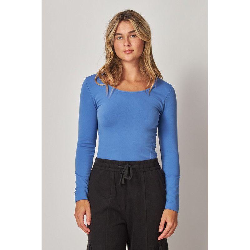 Athleisure - Fleece Lined Seamless Round Neck Long Sleeve Top - London Blue - Cultured Cloths Apparel